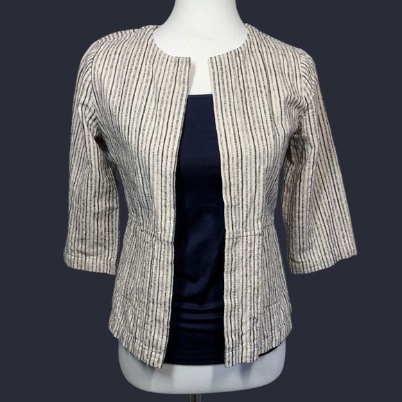 Eileen Fisher Organic Cotton Striped Women's Open Front Jacket XXS - Picture 9 of 10